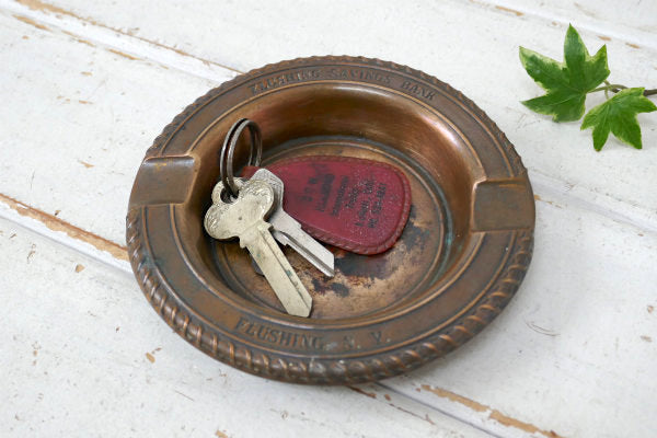 ニューヨーク FLUSHING SAVINGS 銀行 銅製 アンティーク 灰皿 アシュトレイ USA