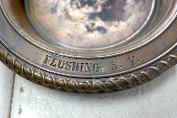 ニューヨーク FLUSHING SAVINGS 銀行 銅製 アンティーク 灰皿 アシュトレイ USA