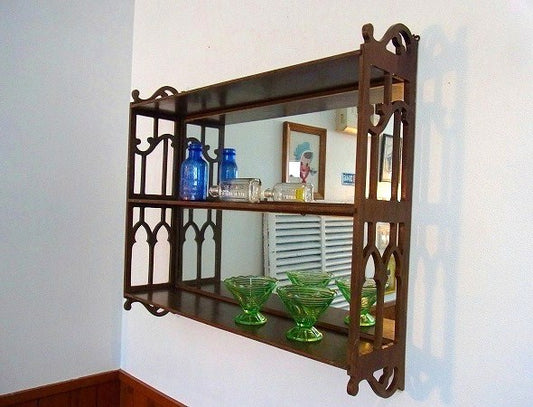 OLD アンティーク シェルフ インテリア 飾り棚 ディスプレイ ミラー付き 木製 USA