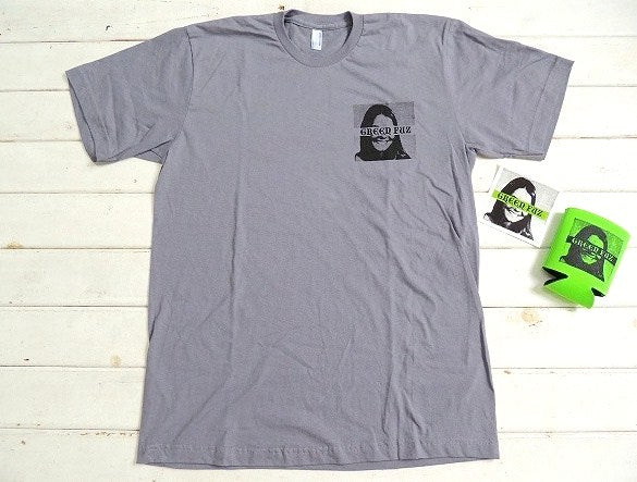 【GREEN FUZ】グリーンファズ・ダークグレーTシャツ&ステッカー&缶ホルダー・3点セット(M)
