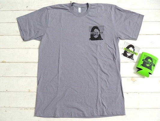 【GREEN FUZ】グリーンファズ・ダークグレーTシャツ&ステッカー&缶ホルダー・3点セット(M)