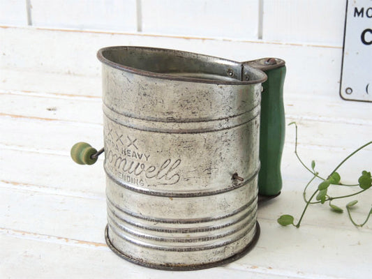 【BROMWELL】ミントグリーン木製ハンドル・アンティーク・シフター・粉ふるい・フラワーシフター