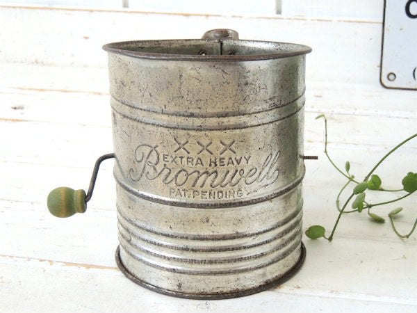 【BROMWELL】ミントグリーン木製ハンドル・アンティーク・シフター・粉ふるい・フラワーシフター