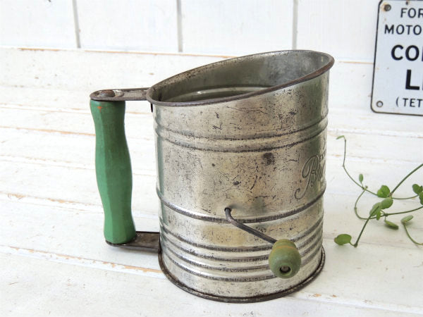 【BROMWELL】ミントグリーン木製ハンドル・アンティーク・シフター・粉ふるい・フラワーシフター