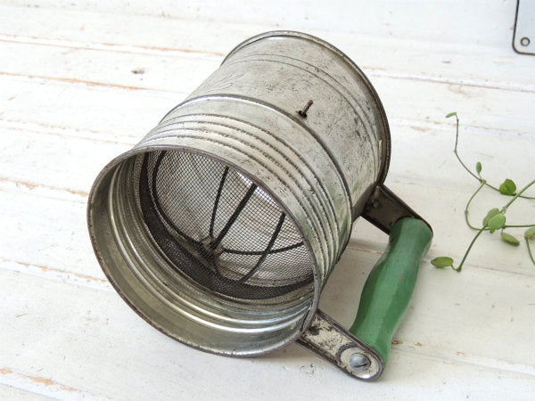 【BROMWELL】ミントグリーン木製ハンドル・アンティーク・シフター・粉ふるい・フラワーシフター