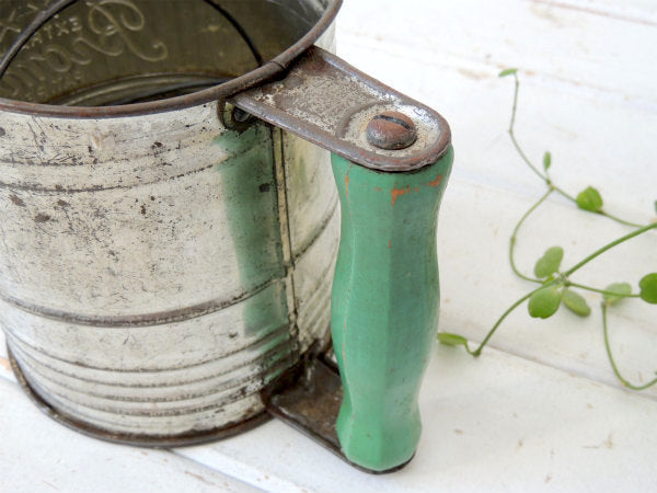 【BROMWELL】ミントグリーン木製ハンドル・アンティーク・シフター・粉ふるい・フラワーシフター