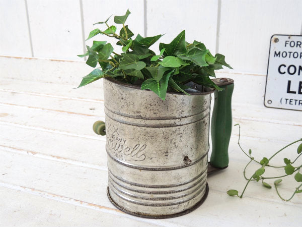 【BROMWELL】ミントグリーン木製ハンドル・アンティーク・シフター・粉ふるい・フラワーシフター