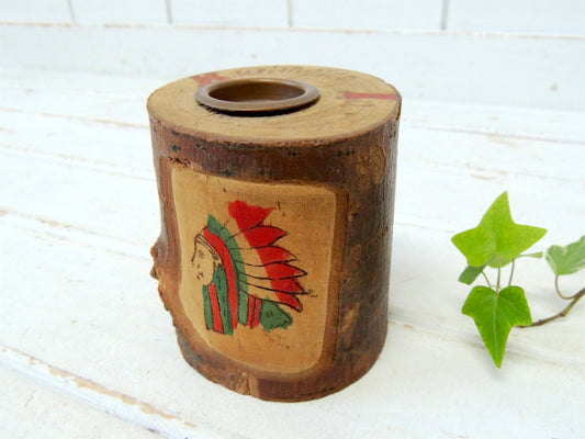 【インディアン】Burlington・木の切り株・ヴィンテージ・コインバンク/貯金箱/ハンドメイド