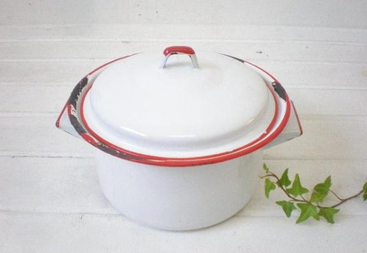 アンティーク　ホーロー製・両手鍋　USA