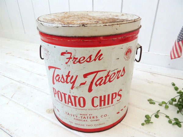 【Tasty Taters】ポテトチップス・ビンテージ・ティン缶/チップス缶/菓子缶 USA
