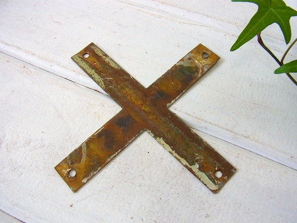 【U.S.Navy】アメリカ海軍・真鍮製・十字型・40’sアンティーク・船内プレート/標示プレート