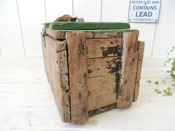 グレイハウンド・バス荷札付き　グリーン色・ヴィンテージ・木製トランク 木箱 工具箱 USA