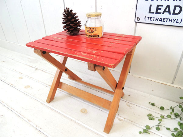 赤色の小さなアンティーク・フォールディング・木製スツール/チェア/イス USA