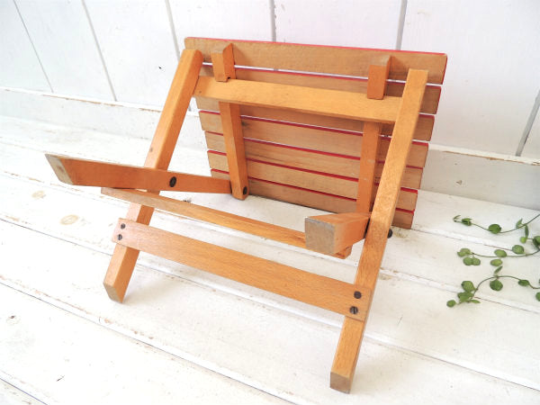 赤色の小さなアンティーク・フォールディング・木製スツール/チェア/イス USA