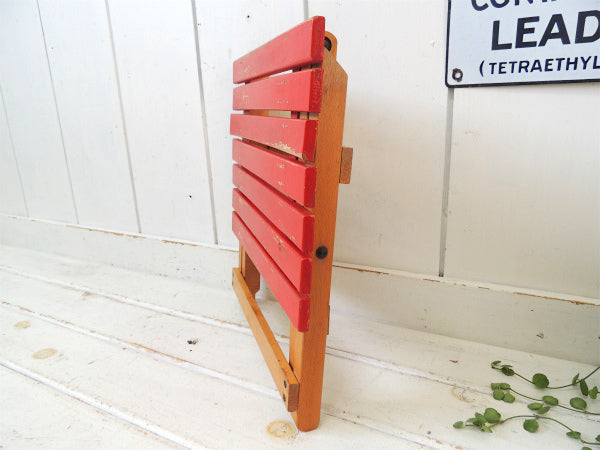 赤色の小さなアンティーク・フォールディング・木製スツール/チェア/イス USA