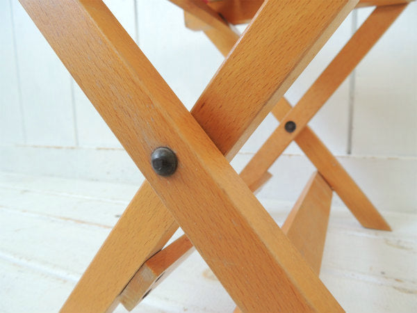 赤色の小さなアンティーク・フォールディング・木製スツール/チェア/イス USA