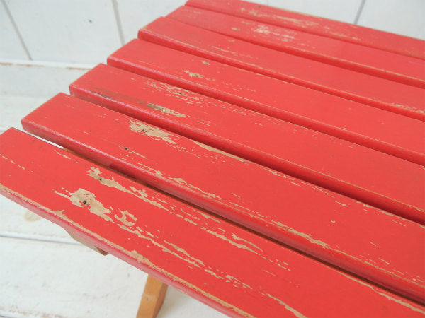赤色の小さなアンティーク・フォールディング・木製スツール/チェア/イス USA