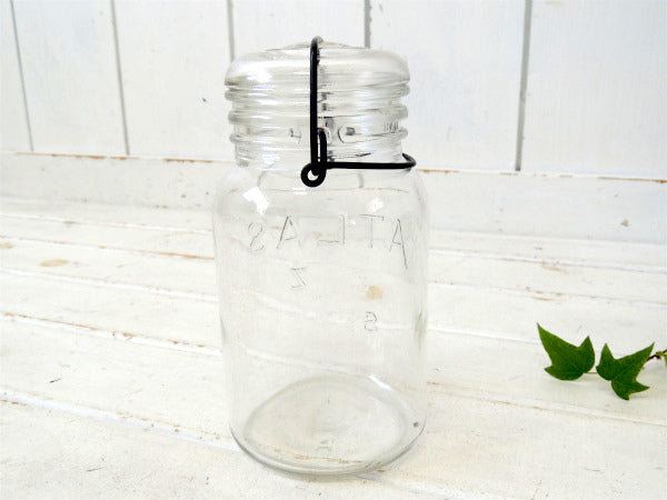 【ATLAS】ヘーゼルアトラス・アンティーク・ワイヤー・ガラスジャー/保存瓶(クリア) USA