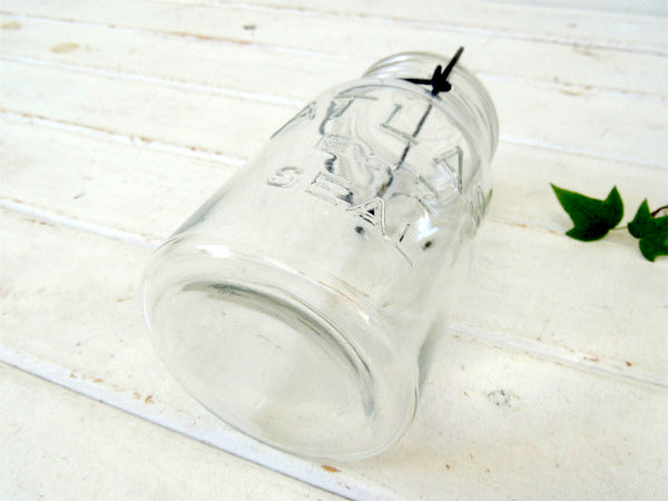 【ATLAS】ヘーゼルアトラス・アンティーク・ワイヤー・ガラスジャー/保存瓶(クリア) USA