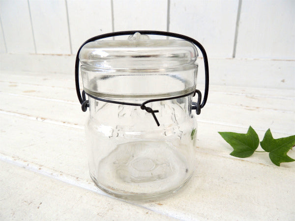 【ATLAS】ヘーゼルアトラス・アンティーク・ワイヤー・小さなガラスジャー/保存瓶(クリア) USA