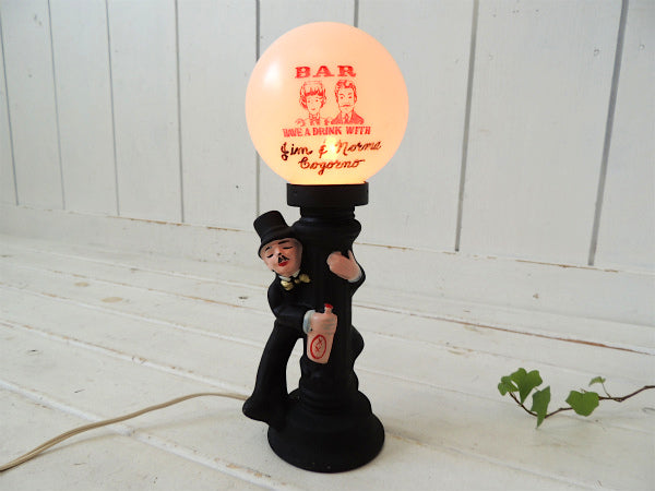 【1960〜70's・BAR・看板・USA】ヴィンテージ・テーブルランプ・卓上ランプ・陶器製・人形