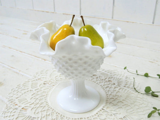 Fenton フェントン ホブネイル・ホワイト・ミルクガラス・ビンテージ・コンポート・脚付き皿