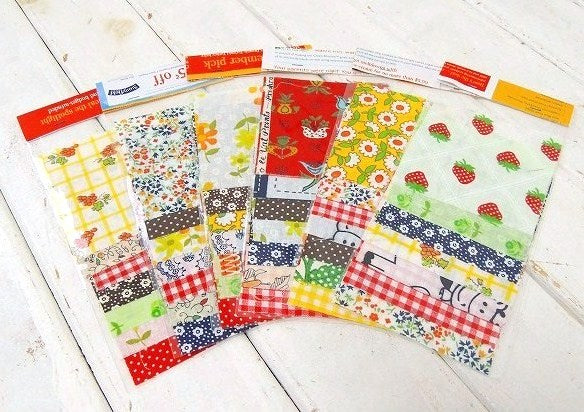 カラフル&ポップなヴィンテージ・ファブリック・10cm角はぎれ・7枚セット/生地 USA