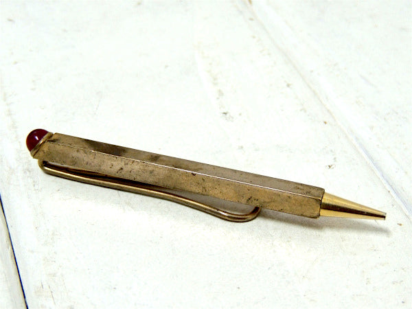 【ペンシルモチーフ】アンティーク&ヴィンテージ・タイピン・ゴールド&ワインレッドカラー