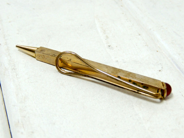 【ペンシルモチーフ】アンティーク&ヴィンテージ・タイピン・ゴールド&ワインレッドカラー