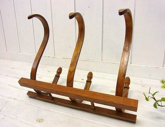 3連の木製・曲げ木・ヴィンテージ・ハットラック/コートフック/ウォールフック USA