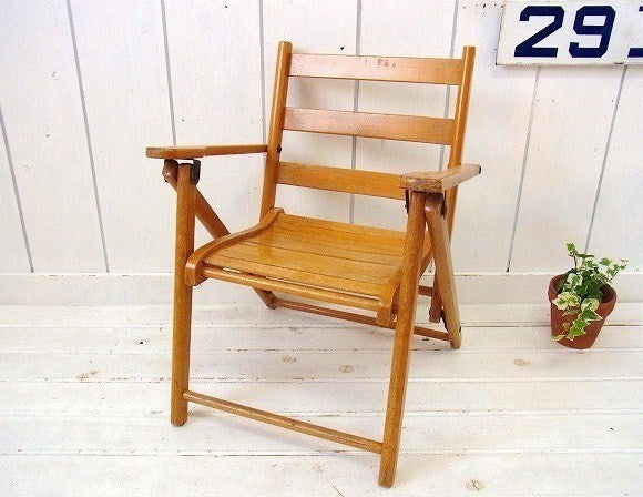 US 木製 子供用 折り畳み式 ヴィンテージ フォールディングチェア 子供イス キャンプ&ピクニック