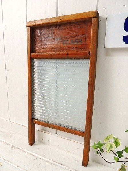 ナショナル ガラス×木製・アンティーク・ウォッシュボード 洗濯板 USA カントリー シャビー