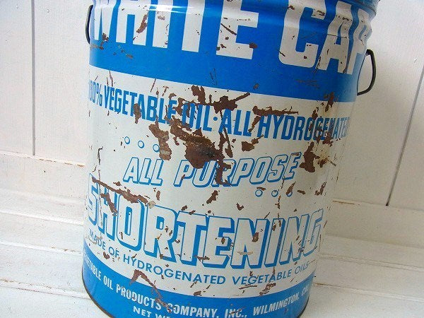 【WHITE CAP】ティン製・大きなヴィンテージ・ラード缶(フタ付き)　USA