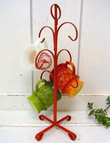 オレンジ色・ヴィンテージ・アイアン製・マグツリー/マグカップホルダー(6脚用)