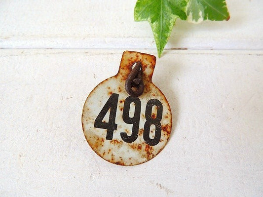 【COW TAG/カウタグ/498/牛】ブリキ製・USA・ビンテージ/ナンバータグ