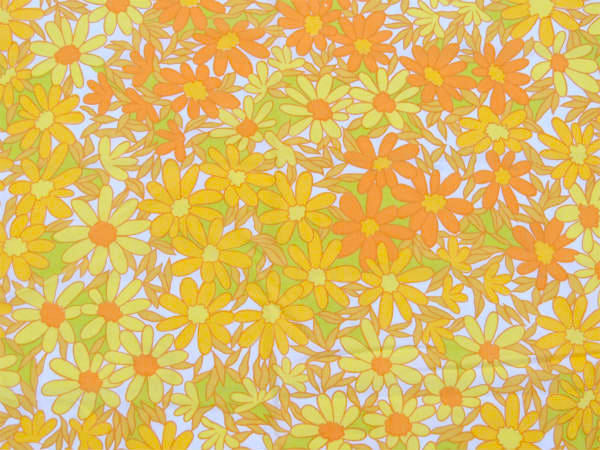 【Penneys】ペニーズ・カラフルなイエローの花柄・ヴィンテージ・USEDフラットシーツ(1/2)