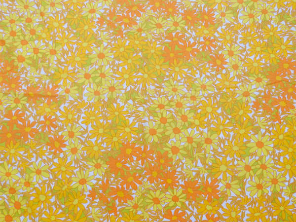 【Penneys】ペニーズ・カラフルなイエローの花柄・ヴィンテージ・USEDフラットシーツ(1/2)