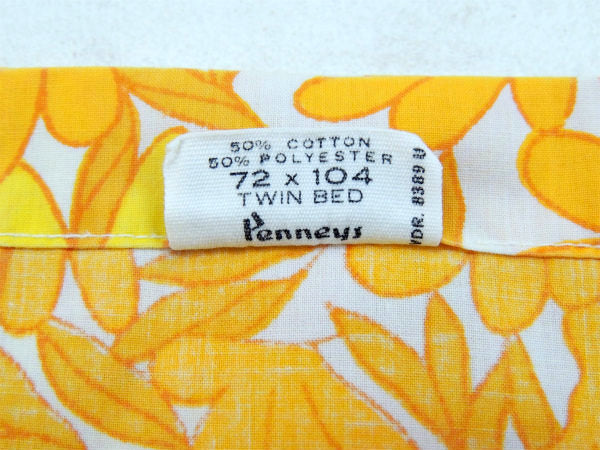 【Penneys】ペニーズ・カラフルなイエローの花柄・ヴィンテージ・USEDフラットシーツ(1/2)