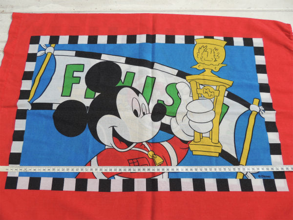 【ミッキーマウス】F1レーサー×チェッカーフラッグ・ヴィンテージ・ピロケース/枕カバー USA
