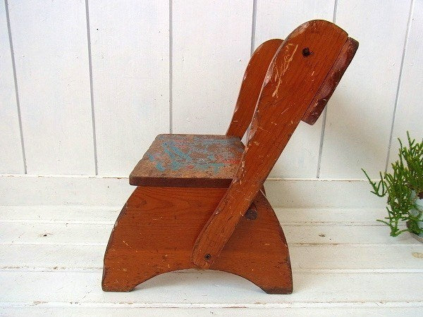 マザーグースの童謡イラスト入り・木製・アンティーク・子供イス/チャイルドチェア/踏み台 USA