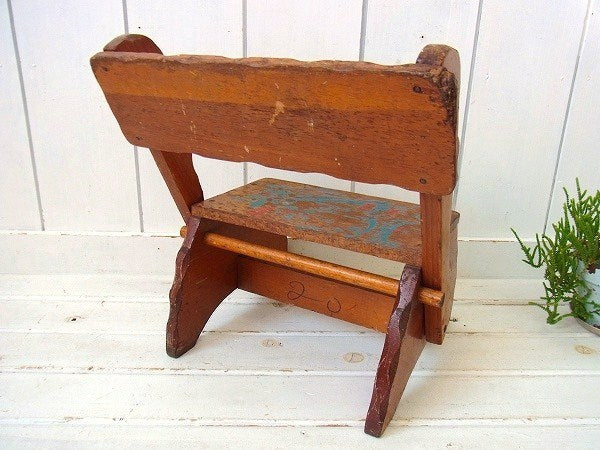 マザーグースの童謡イラスト入り・木製・アンティーク・子供イス/チャイルドチェア/踏み台 USA