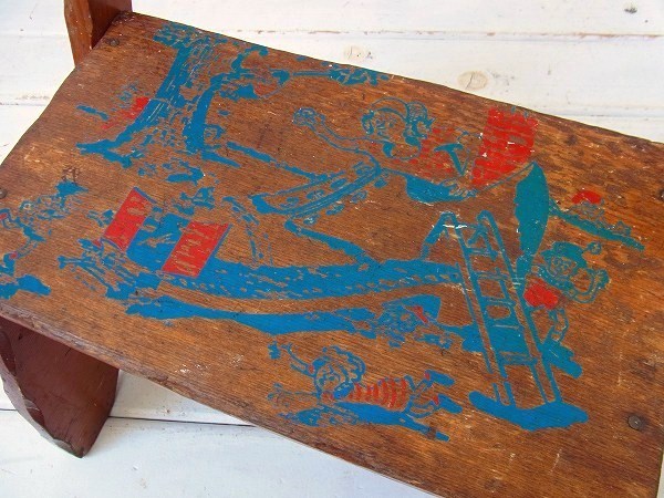 マザーグースの童謡イラスト入り・木製・アンティーク・子供イス/チャイルドチェア/踏み台 USA