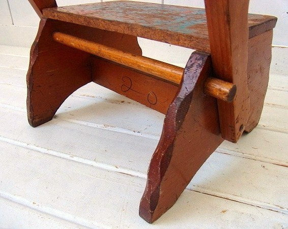 マザーグースの童謡イラスト入り・木製・アンティーク・子供イス/チャイルドチェア/踏み台 USA