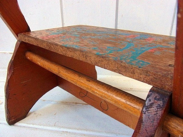 マザーグースの童謡イラスト入り・木製・アンティーク・子供イス/チャイルドチェア/踏み台 USA