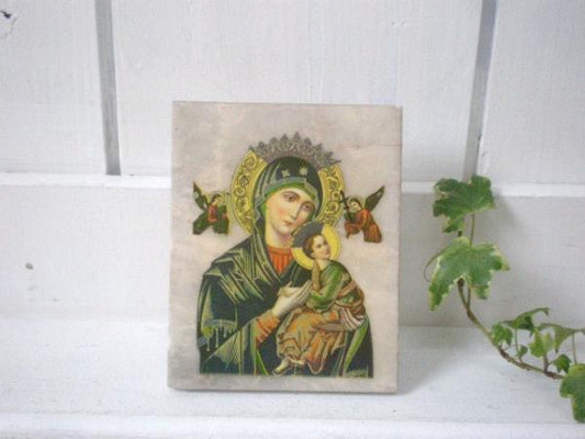 【絶えざる御助けの聖母】大理石・キリスト&聖母マリア・アンティーク・オブジェ