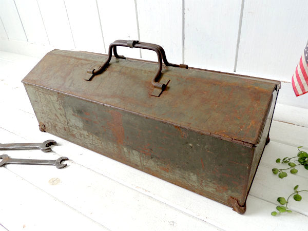 E.J. McAleer ミリタリー tool box モスグリーン OLD メタル ビンテージ ツールボックス 工具箱 US アメ車 ガレージ 雑貨