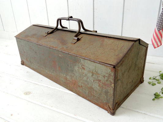 E.J. McAleer ミリタリー tool box モスグリーン OLD メタル ビンテージ ツールボックス 工具箱 US アメ車 ガレージ 雑貨