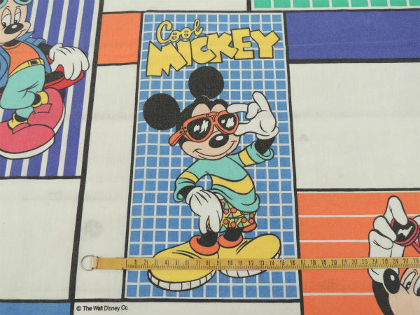 【ミッキーマウス】ディズニー・クールミッキー柄・ヴィンテージ・USEDフラットシーツ(1/2)USA