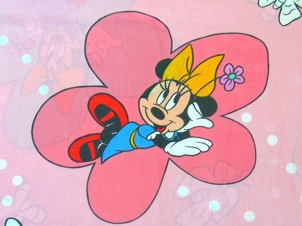 【ミニーマウス】ディズニー・花柄・ユーズドシーツ(フラット)　USA
