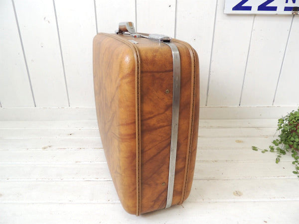 【アメリカンツーリスター】ブラウンマーブル色・鍵付き・ヴィンテージ・スーツケース/トランク①